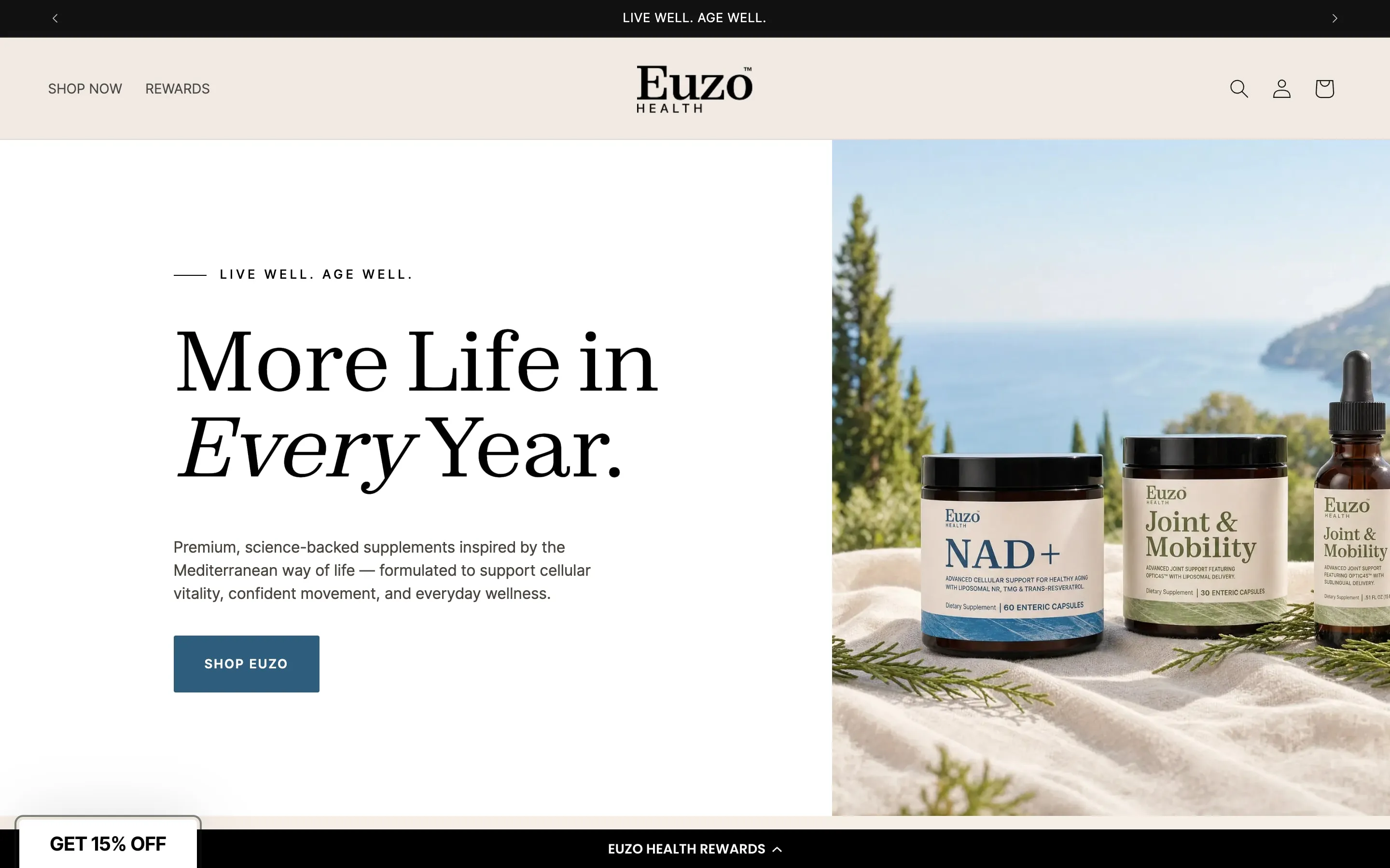 Euzo Health Shopify store homepage