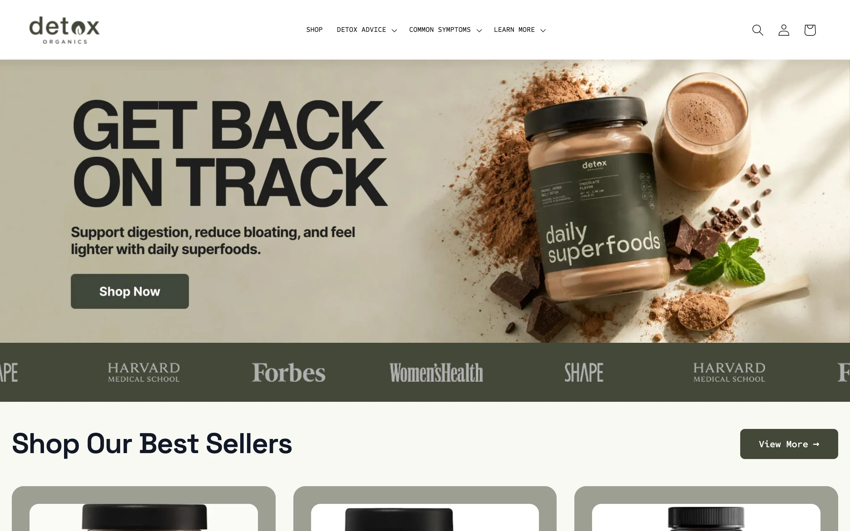 Detox Organics Shopify store homepage