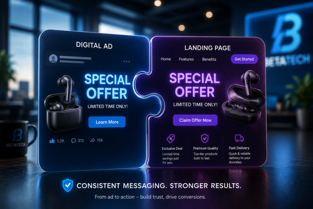 Landing Page Optimization: A Complete Guide for Businesses 5 An ad and a landing page showing identical headlines for consistency.
