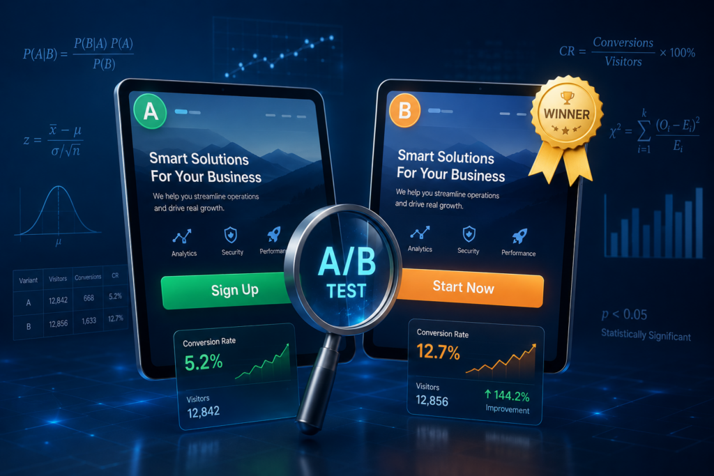 Landing Page Optimization: A Complete Guide for Businesses 4 Two variations of a website being compared in an A/B test.