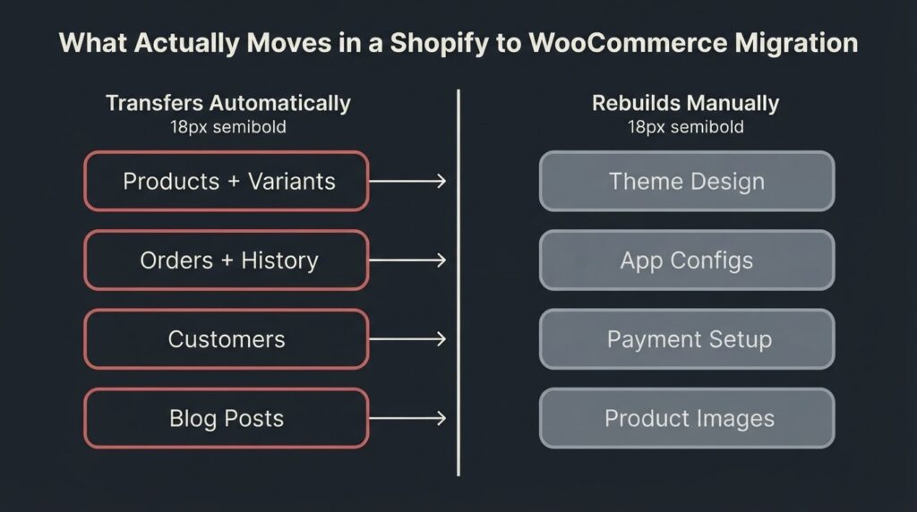 Shopify vs WooCommerce cost comparison matrix showing that WooCommerce eliminates transaction fees Shopify charges on non-native payment processors, making WooCommerce cheaper for stores above $200,000 annual revenue