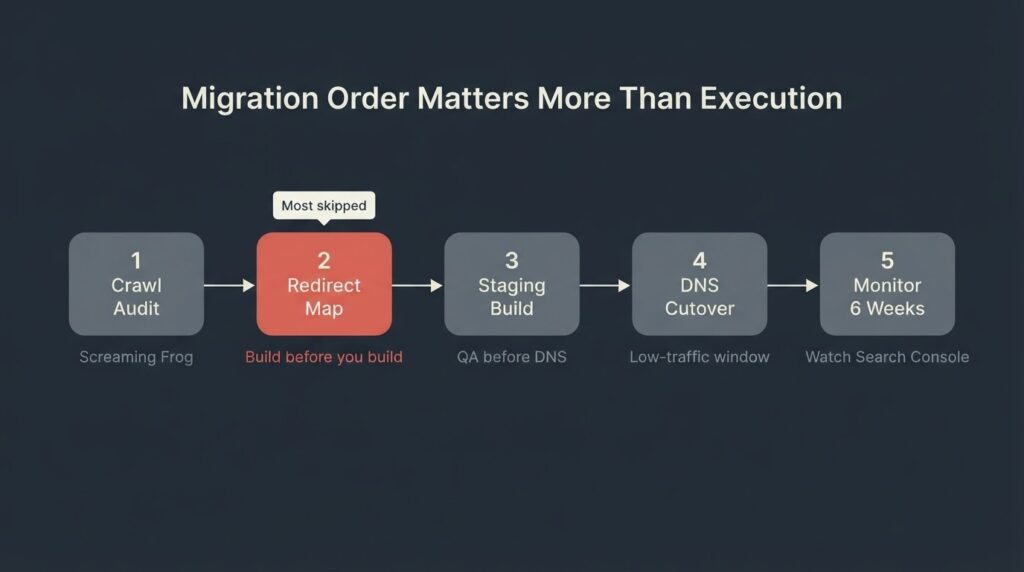 WordPress to Webflow migration go/no-go decision tree: sites with over 2000 CMS items, WooCommerce, or complex plugins should stay on WordPress